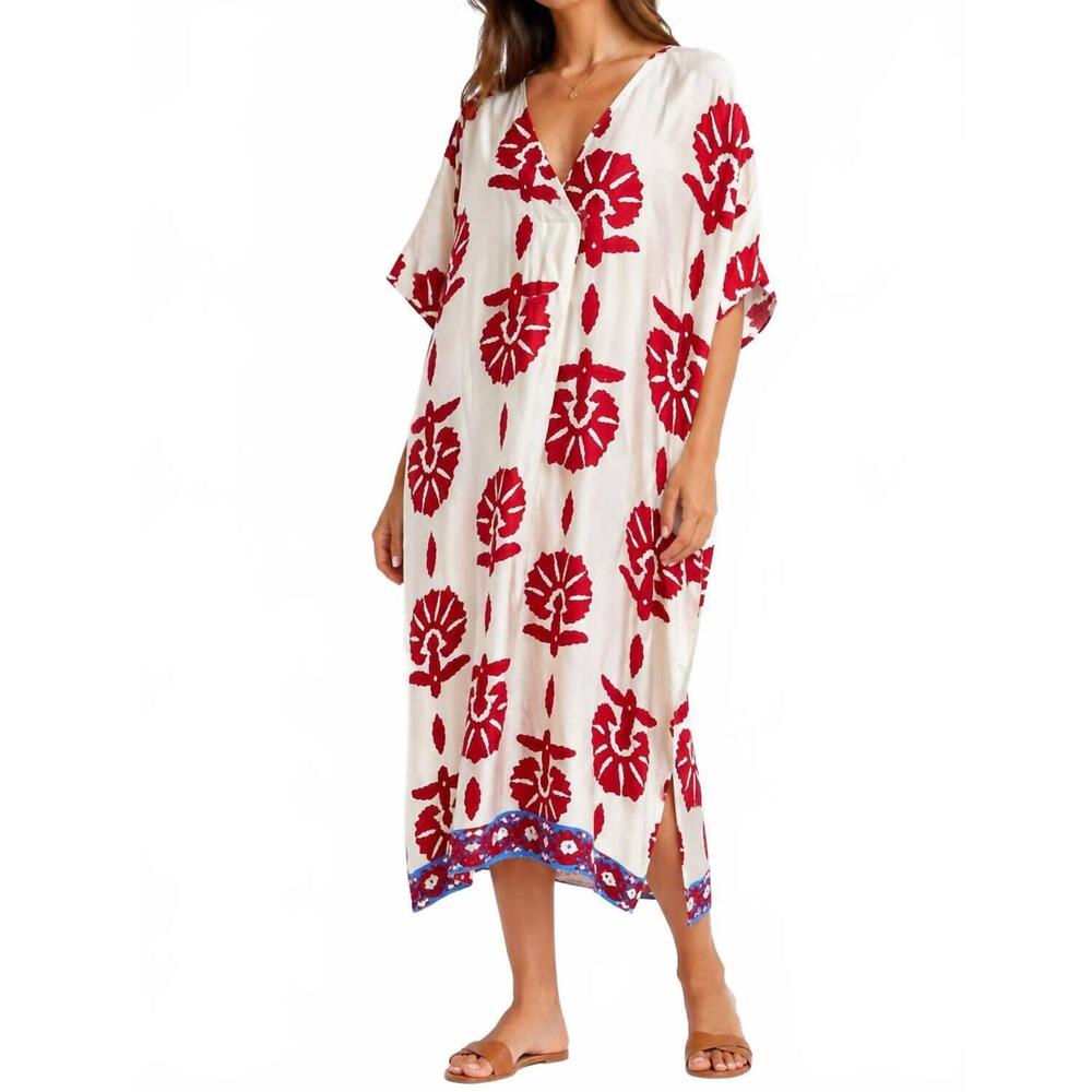 NEW ANONYME print v-neck tunic dress in red/blue